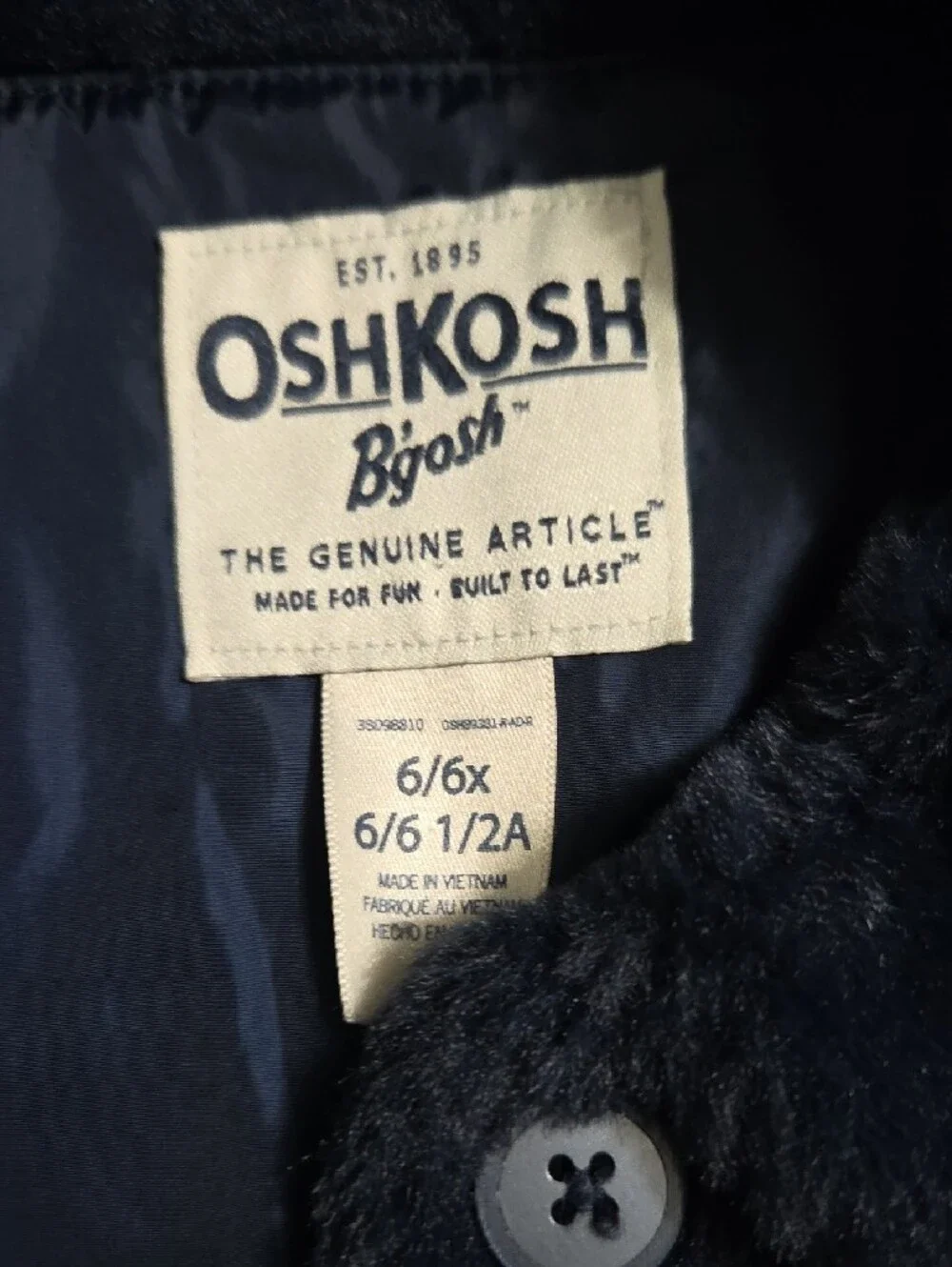 OshKosh B'gosh Navy Blue Plush Faux Fur Button Jacket